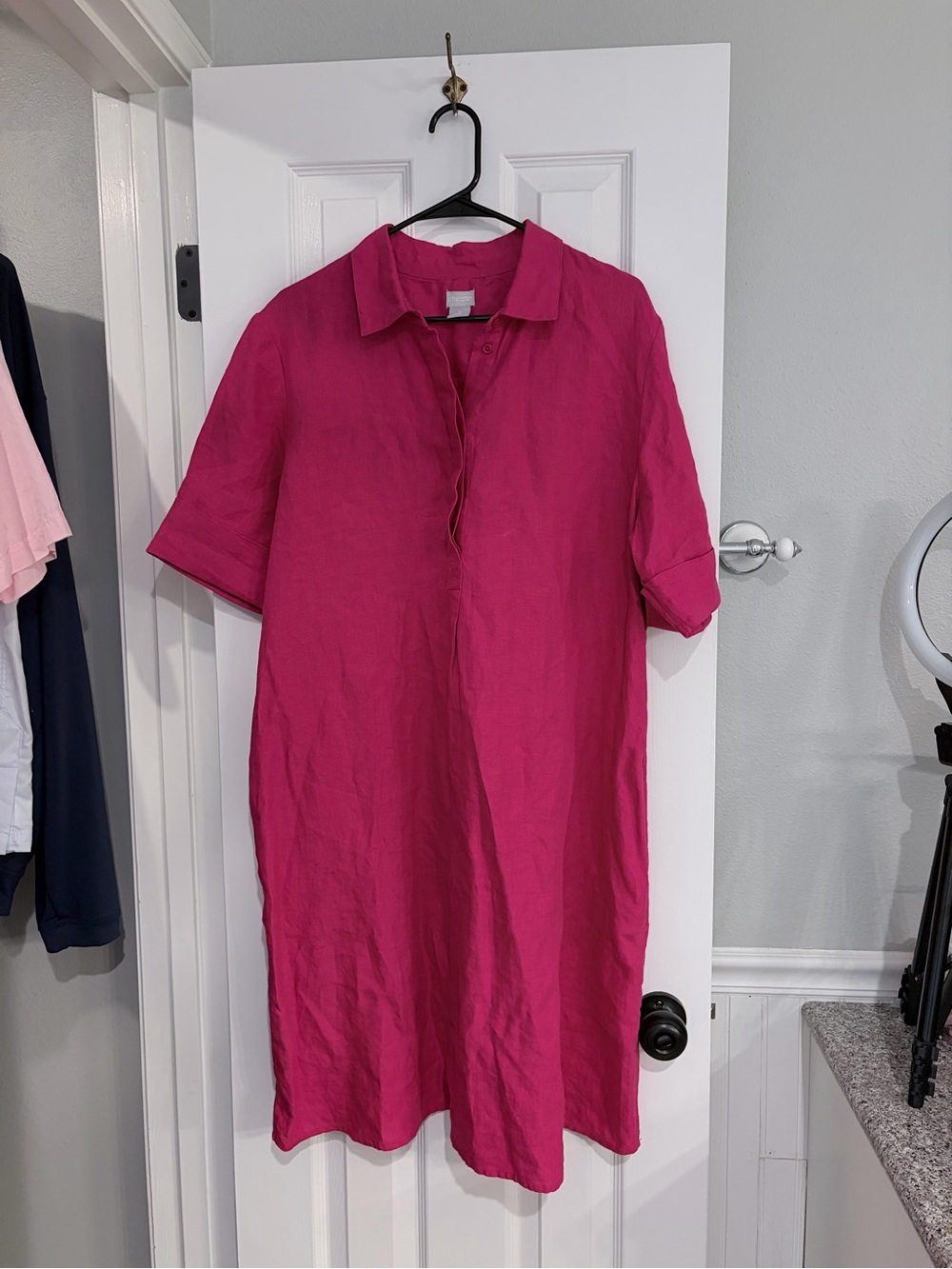 Chico’s Bright Pink Linen Popover Shirt Dress Tunic 3 US 16